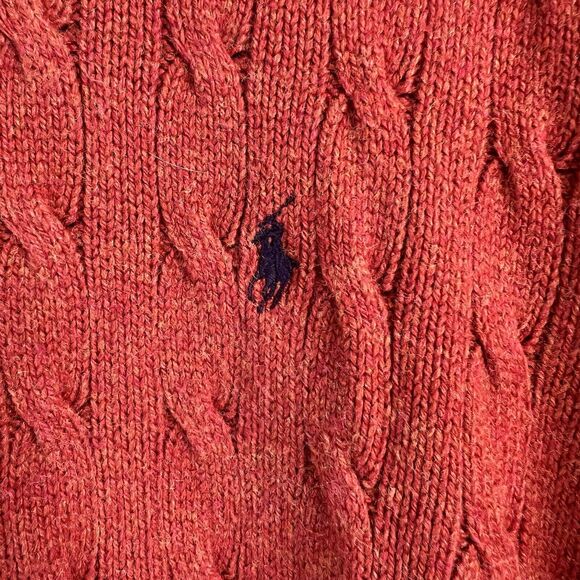 Vtg Polo Ralph Lauren Sz XL Cable Knit Sweater Silk Orange Logo Pullover Jumper - Picture 3 of 6